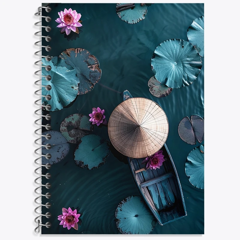 دفتر زبان 50 برگ خندالو مدل سه خط طرح قایق و برکه نیلوفر کد N7487