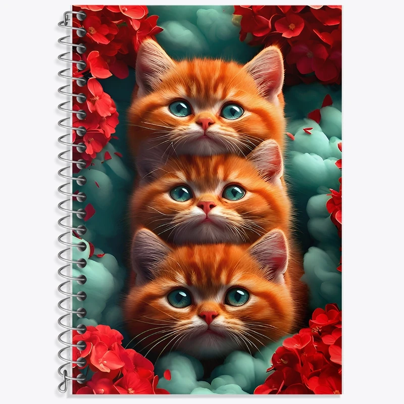 دفتر زبان 50 برگ خندالو مدل سه خط طرح گربه های حنایی کد F9892