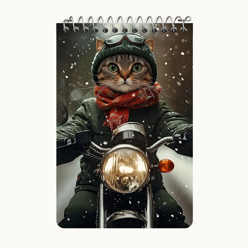 دفتر یادداشت 50 برگ خندالو طرح گربه موتورسوار کد F12078