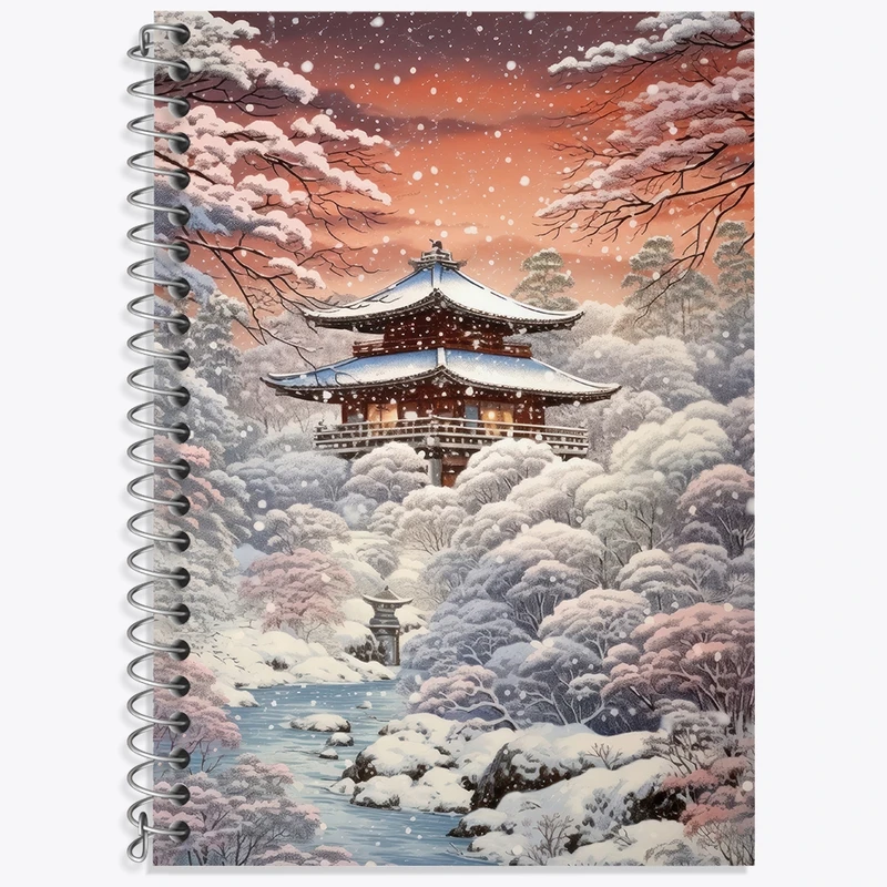 دفتر زبان 50 برگ خندالو مدل سه خط طرح خانه ی ژاپنی برفی کد F3581