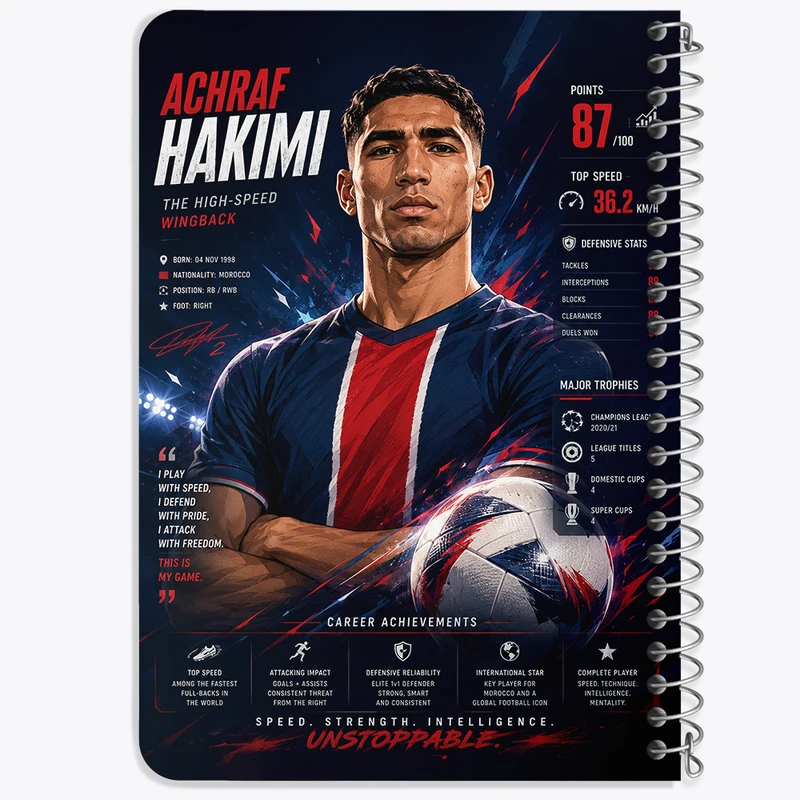 دفتر یادداشت 50 برگ خندالو طرح اشرف حکیمی (Achraf Hakimi) کد F14673