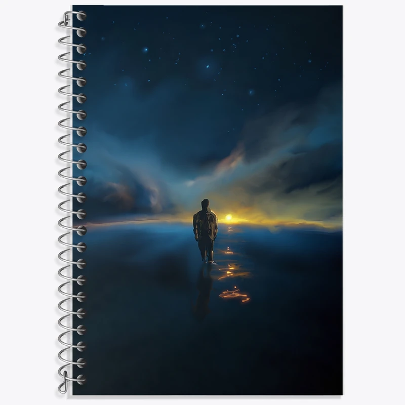 دفتر زبان 50 برگ خندالو مدل سه خط طرح مرد و غروب کد F12538