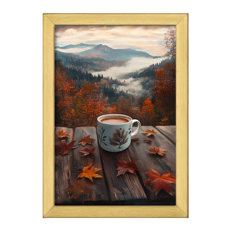تابلو خندالو طرح فنجان قهوه و جنگل کد F7366
