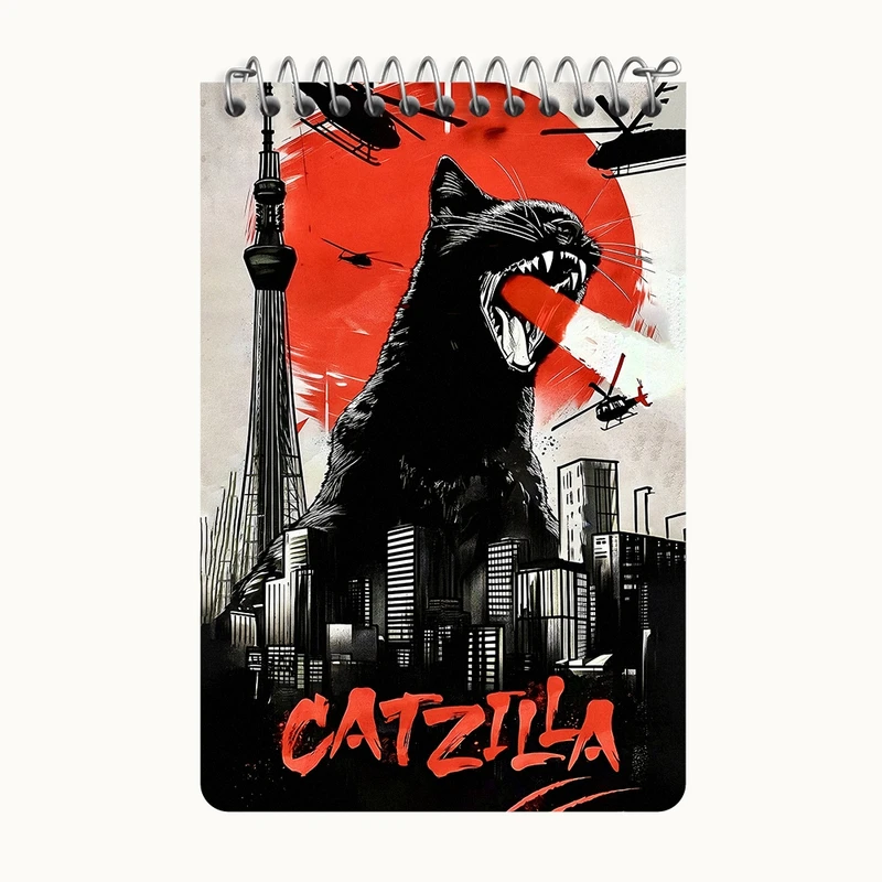 دفتر یادداشت 50 برگ خندالو طرح کت زیلا (Catzilla) کد F13709