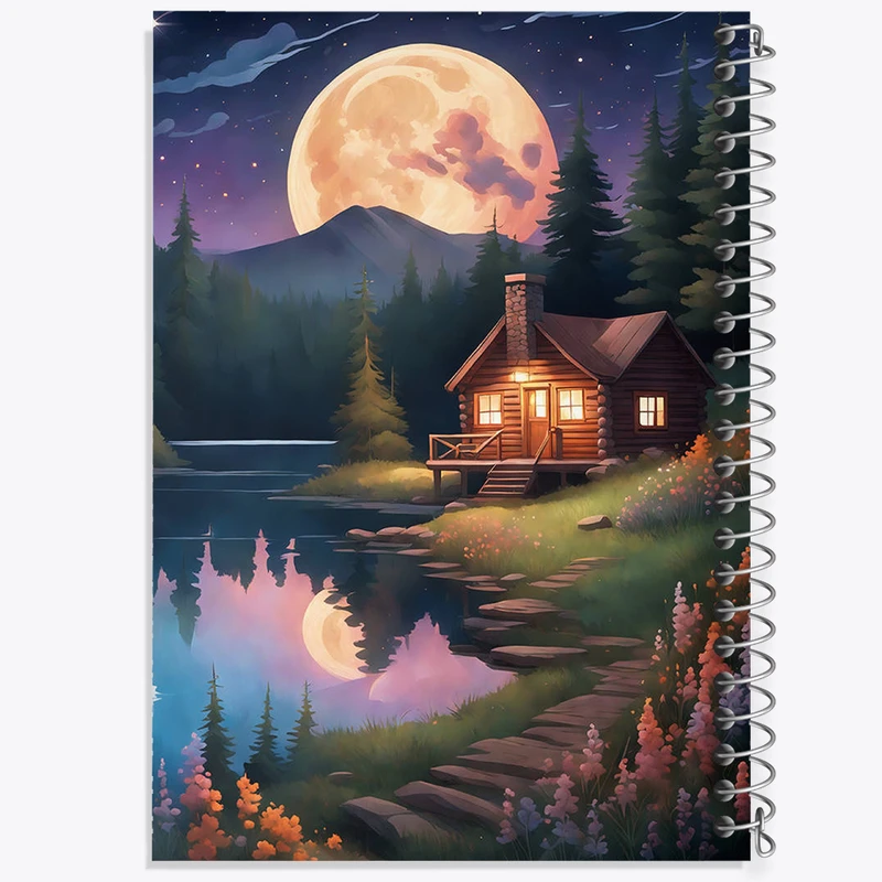 دفتر مشق 50 برگ خندالو طرح منظره شب و ماه کد F3137