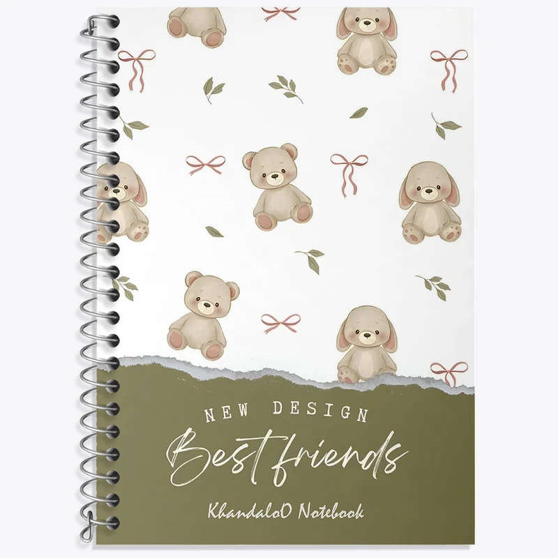 دفتر زبان 50 برگ خندالو مدل سه خط طرح پترن خرس تدی کد N9489