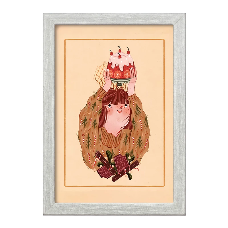 تابلو خندالو طرح دختر و کیک توت فرنگی کد F8386