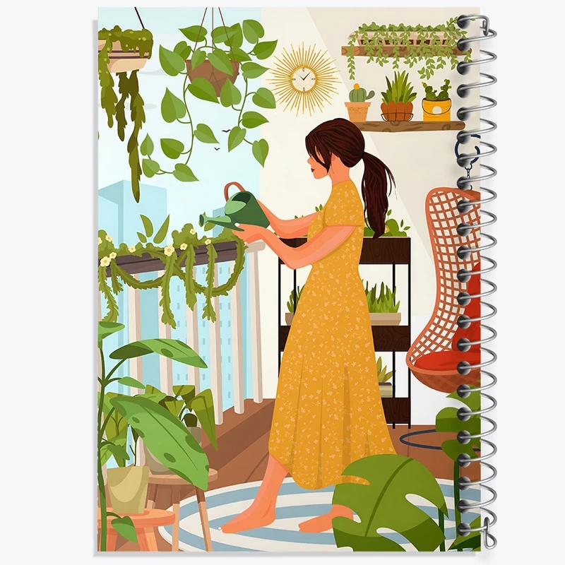 دفتر طراحی 50 برگ خندالو طرح دختر عاشق گیاه کد N6965