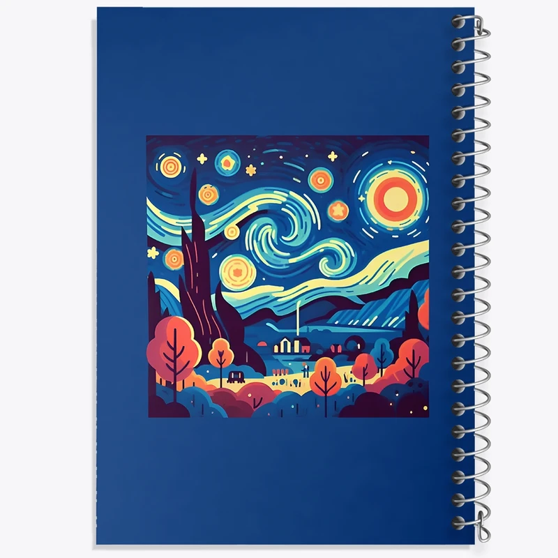 دفتر شطرنجی 50 برگ خندالو طرح شب پرستاره ونگوگ کد N6483