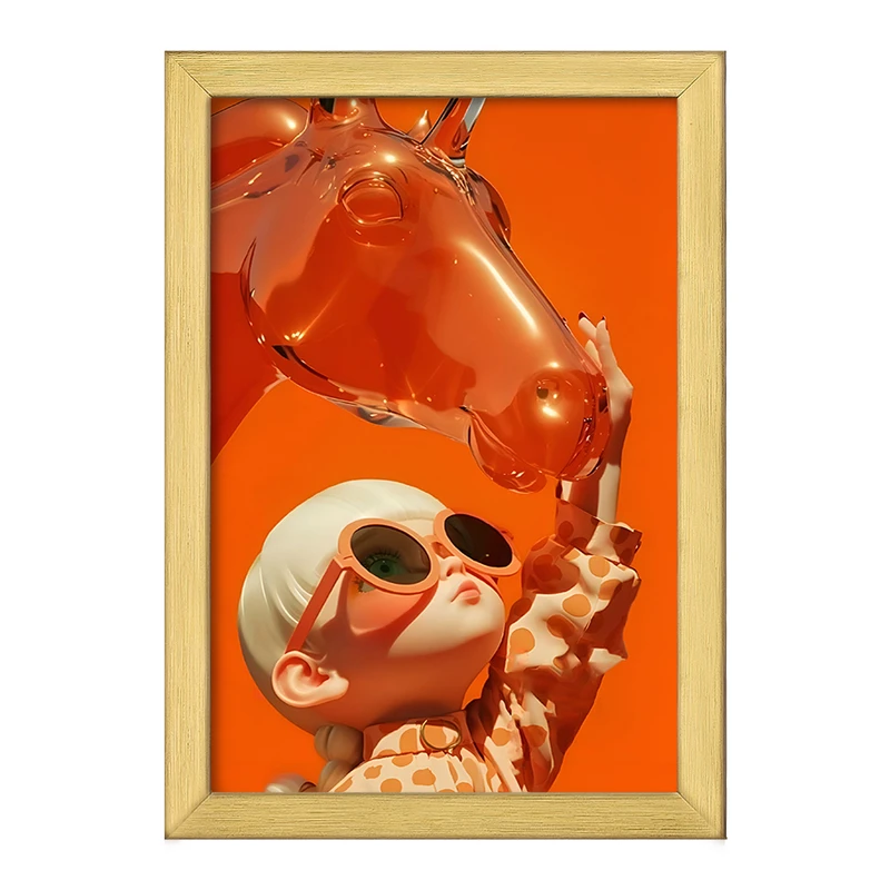 تابلو خندالو طرح دختر و اسب شیشه ای کد F10534