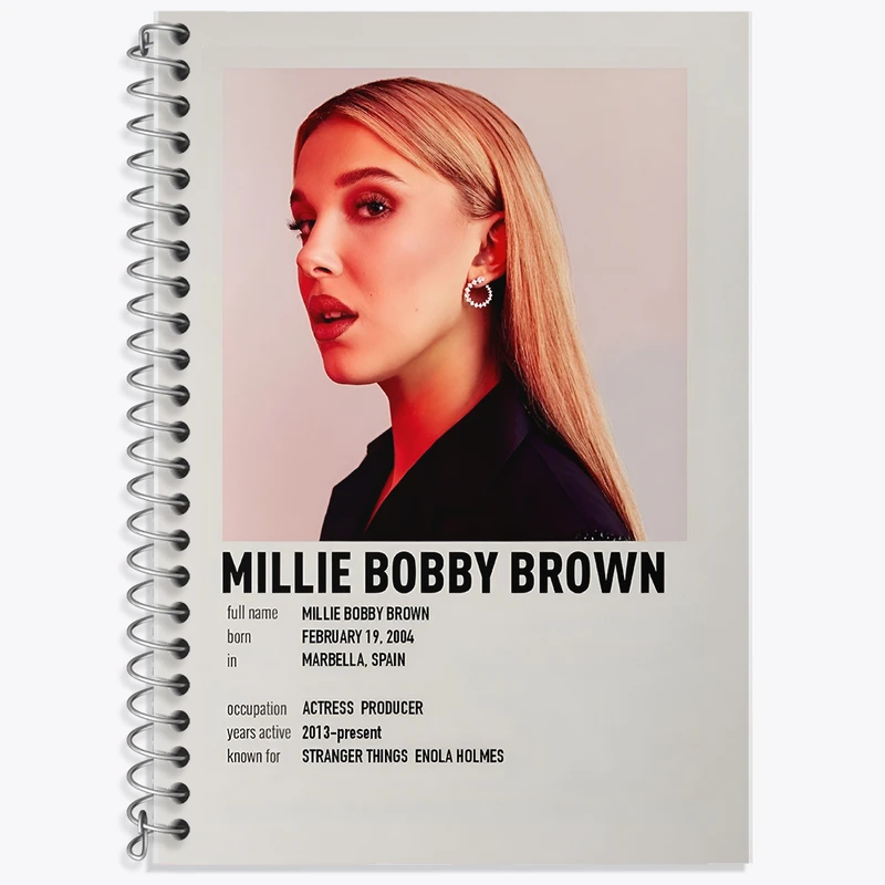 دفتر زبان دوخط 50 برگ خندالو طرح میلی بانی براون (Millie Bobby Brown) کد F13149