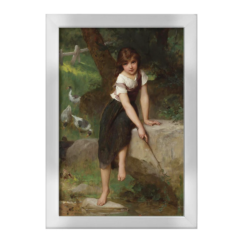 تابلو خندالو طرح نقاشی دختر و غاز اثر امیل مونیر کد F12344