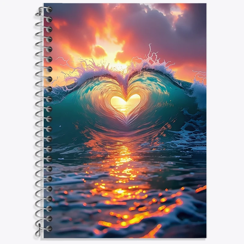 دفتر زبان 50 برگ خندالو مدل سه خط طرح موج دریا و قلب کد F10673