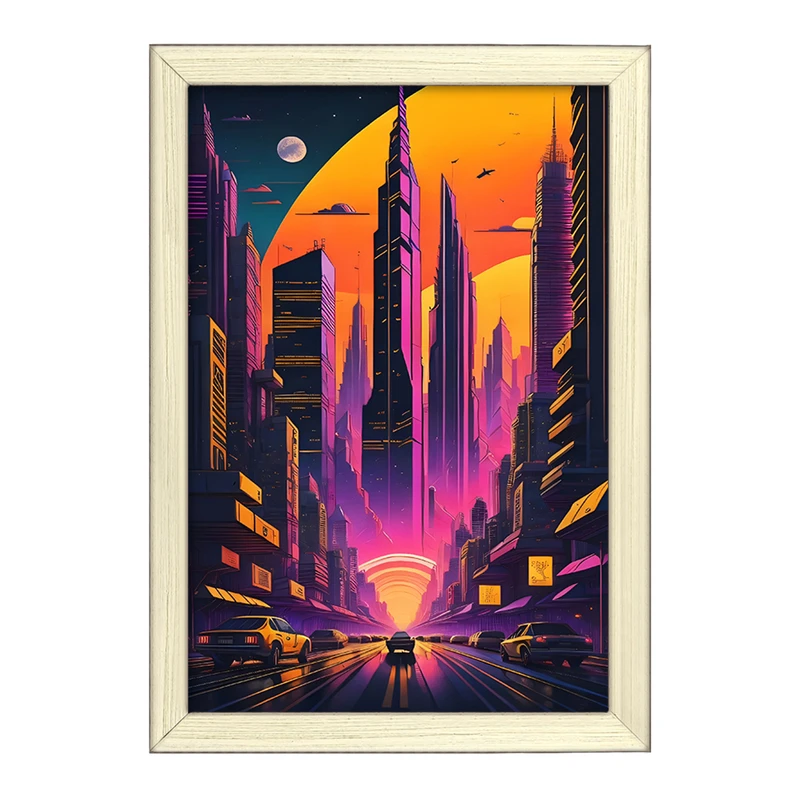 تابلو خندالو طرح شهر آسمان خراش ها کد F4675