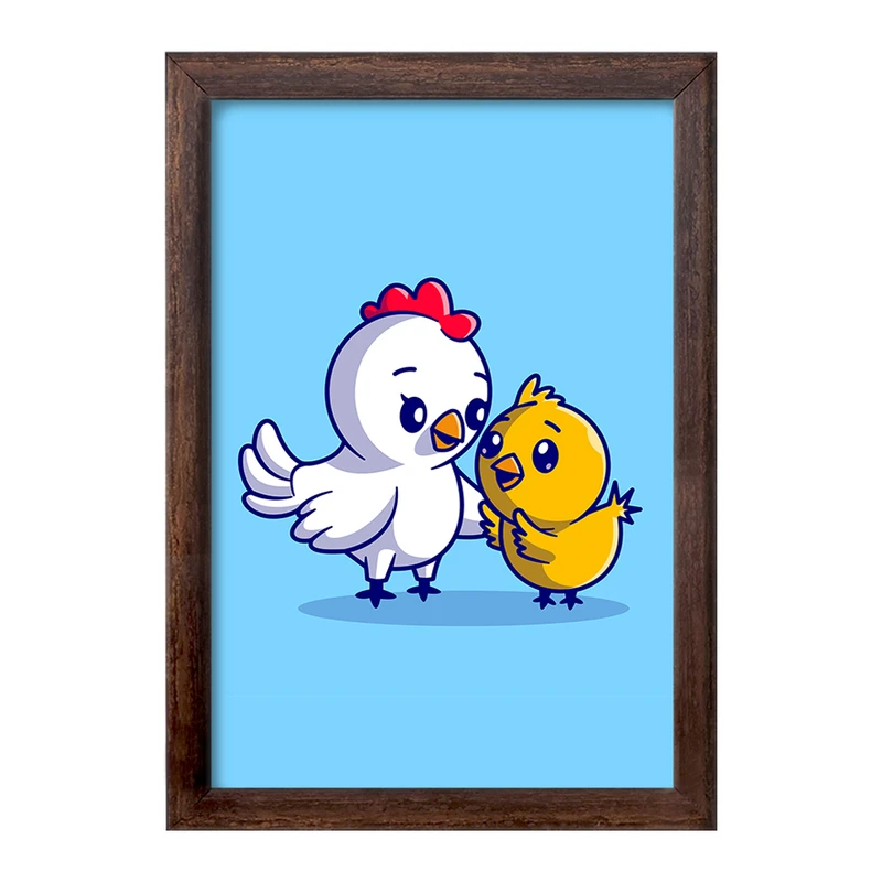 تابلو خندالو طرح حیوانات بامزه مرغ و جوجه کد 29652