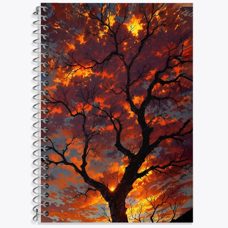 دفتر زبان 50 برگ خندالو مدل دو خط طرح درخت و غروب کد F11605