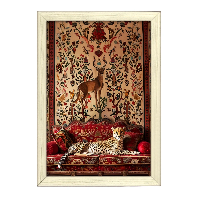 تابلو خندالو طرح پلنگ و نقش فرش کد F5057