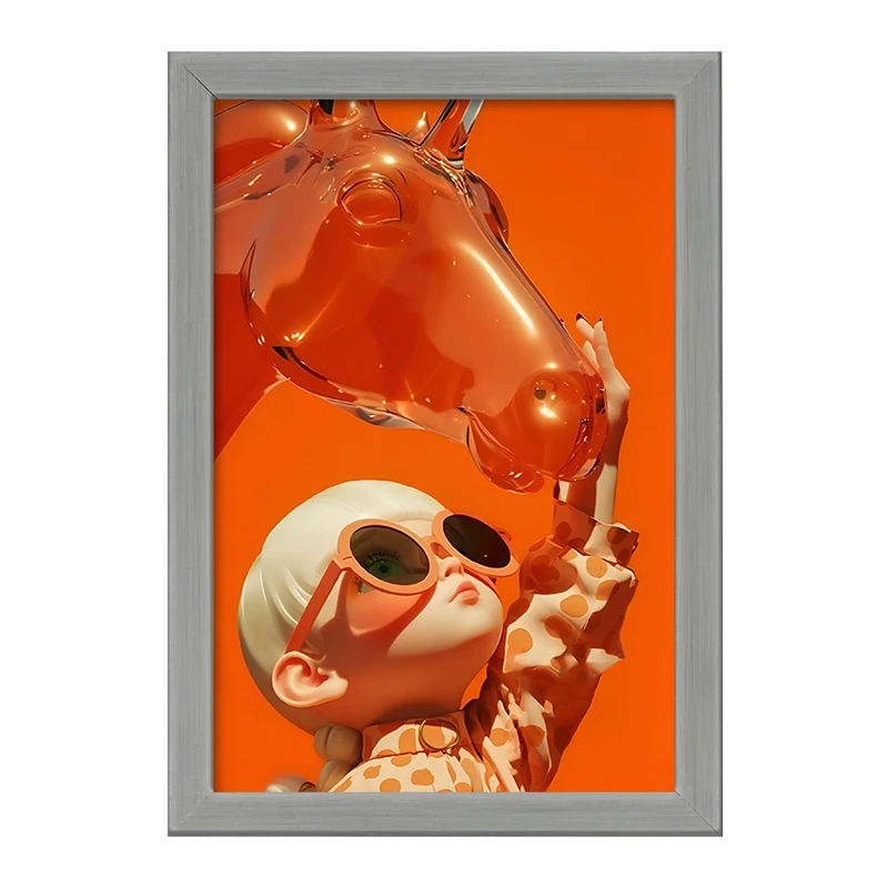 تابلو خندالو طرح دختر و اسب شیشه ای کد F10534