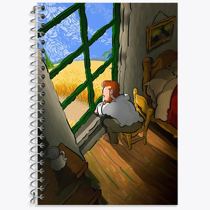 دفتر زبان 50 برگ خندالو مدل سه خط طرح ونسان ونگوگ کد F8797