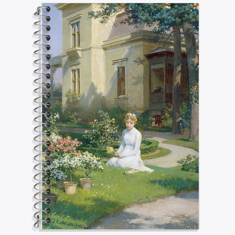 دفتر لغت 50 برگ خندالو طرح نقاشی دختری در باغ ویلایی اثر جولیوس ویکتور برگر کد F12155