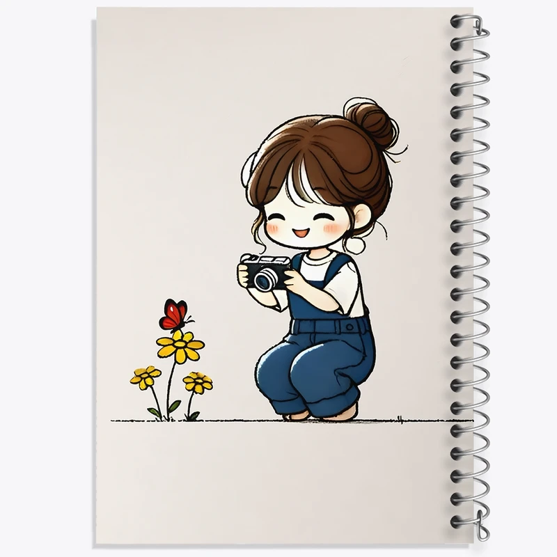 دفتر ژورنال نویسی 50 برگ خندالو مدل نقطه ای طرح دختر عکاس کد N7069