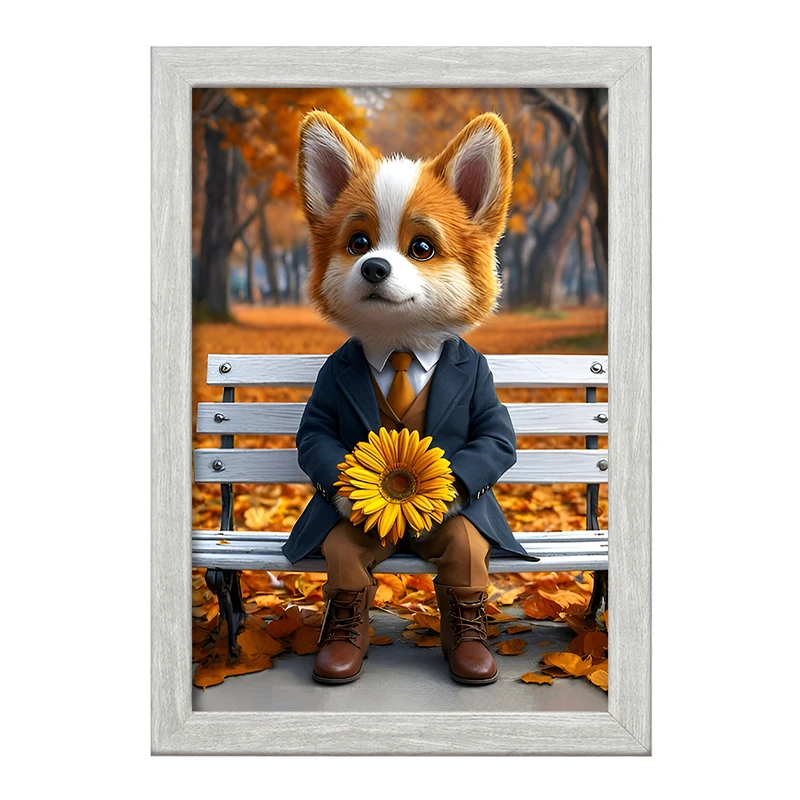 تابلو خندالو طرح سگ و پاییز کد F7221