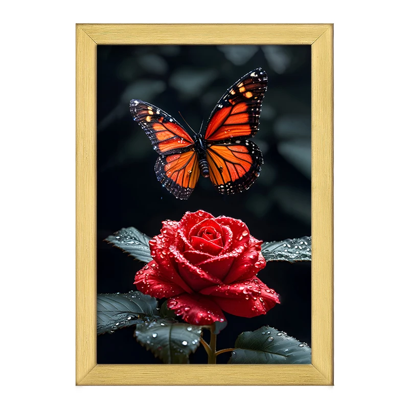 تابلو خندالو طرح گل رز و پروانه کد F12030