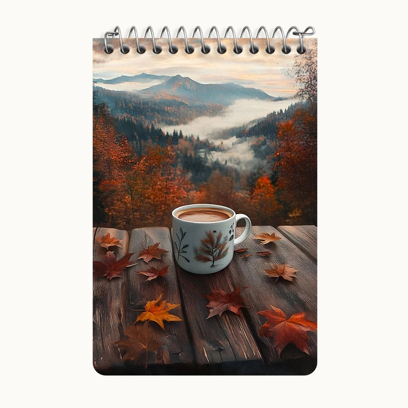 دفتر یادداشت 50 برگ خندالو طرح فنجان قهوه و جنگل کد F7366