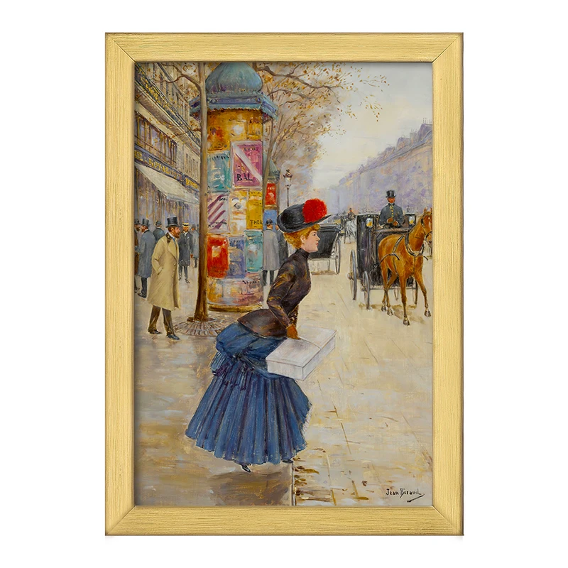 تابلو خندالو طرح نقاشی عبور زن جوان از بلوار اثر ژان برو کد F12348