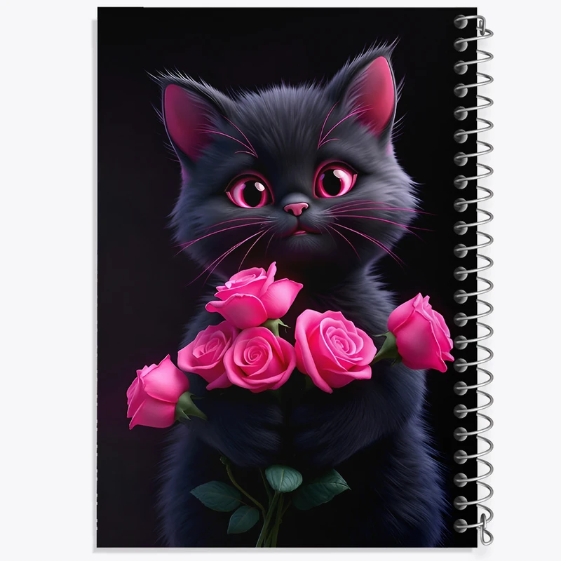 دفتر مشق 100 برگ خندالو طرح گربه و گل های صورتی کد F11693