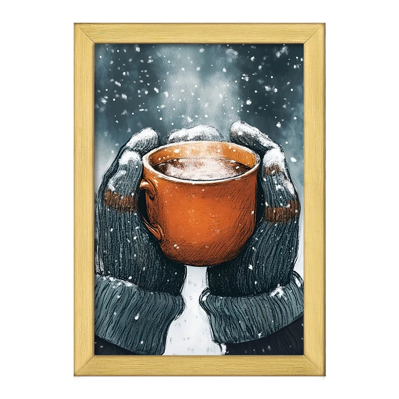 تابلو خندالو طرح فنجان قهوه در برف کد F8286