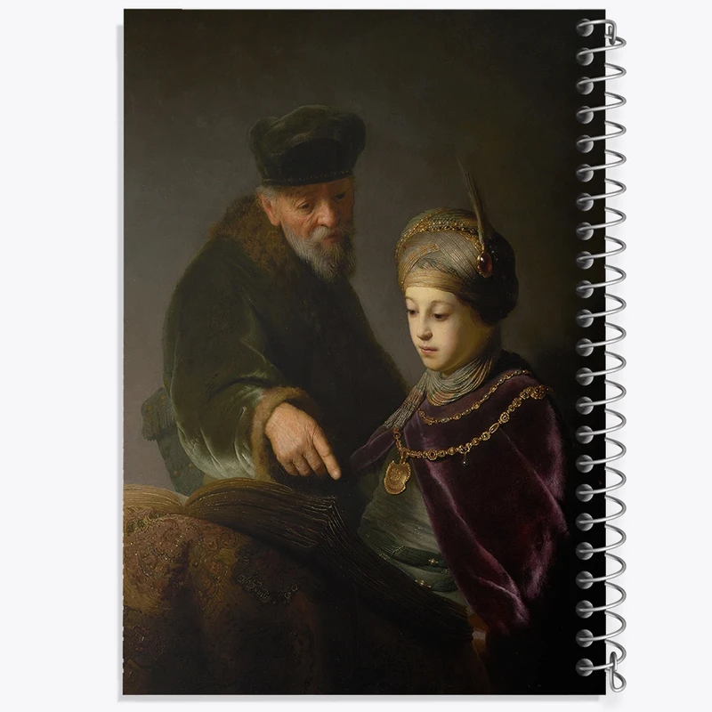 دفتر طراحی 50 برگ خندالو طرح نقاشی یک محقق جوان و معلم او اثر رمبرانت کد F12161