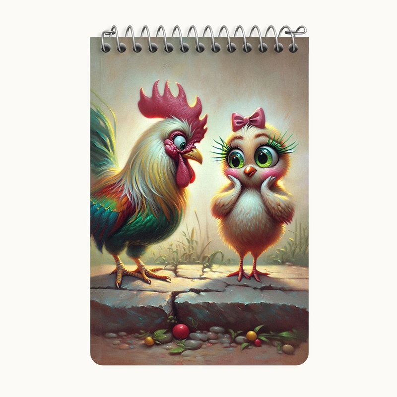 دفتر یادداشت 50 برگ خندالو طرح مرغ و خروس بامزه کد F5526