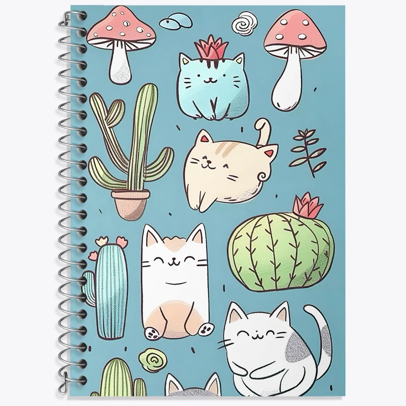 دفتر زبان 50 برگ خندالو مدل سه خط طرح گربه و کاکتوس کد N6929