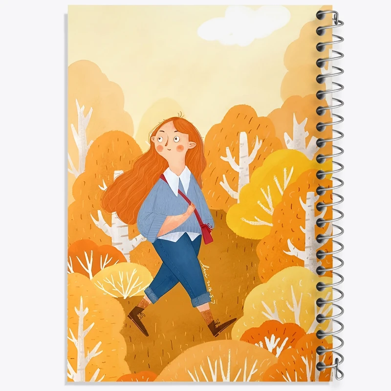 دفتر طراحی 50 برگ خندالو طرح دختر و جنگل پاییزی کد F10974