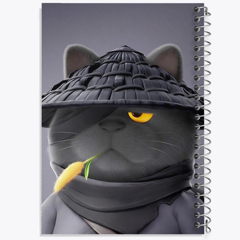 دفتر طراحی 50 برگ خندالو طرح گربه سامورایی کد F10052