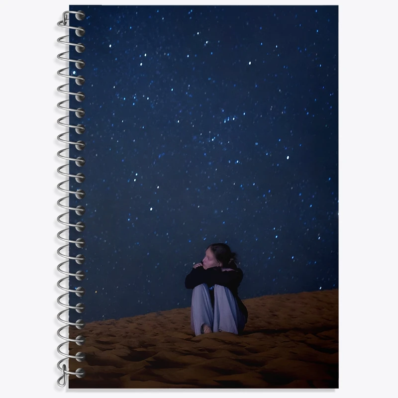 دفتر زبان 50 برگ خندالو مدل سه خط طرح دختر و آسمان شب کد N6969