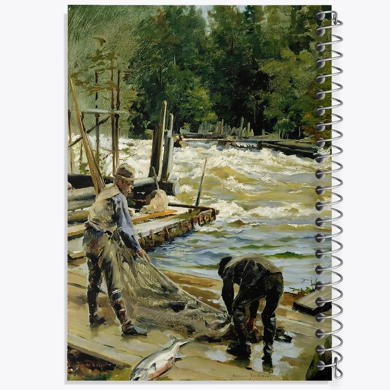 دفتر لیست خرید 50 برگ خندالو طرح نقاشی ماهیگیری ماهی قزل آلا اثر گونار برنتسون کد F12122