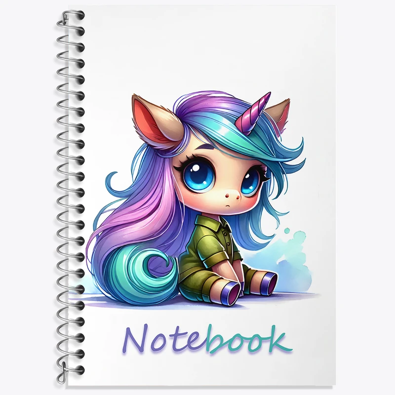 دفتر زبان 50 برگ خندالو مدل دو خط طرح اسب تک شاخ بامزه کد N6688