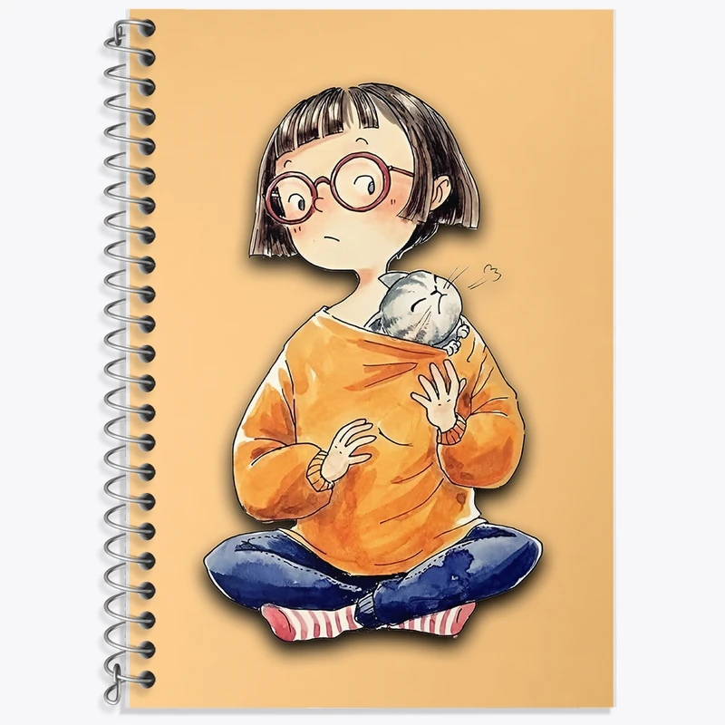 دفتر زبان 50 برگ خندالو مدل سه خط طرح دختر و گربه بازیگوش کد F10950