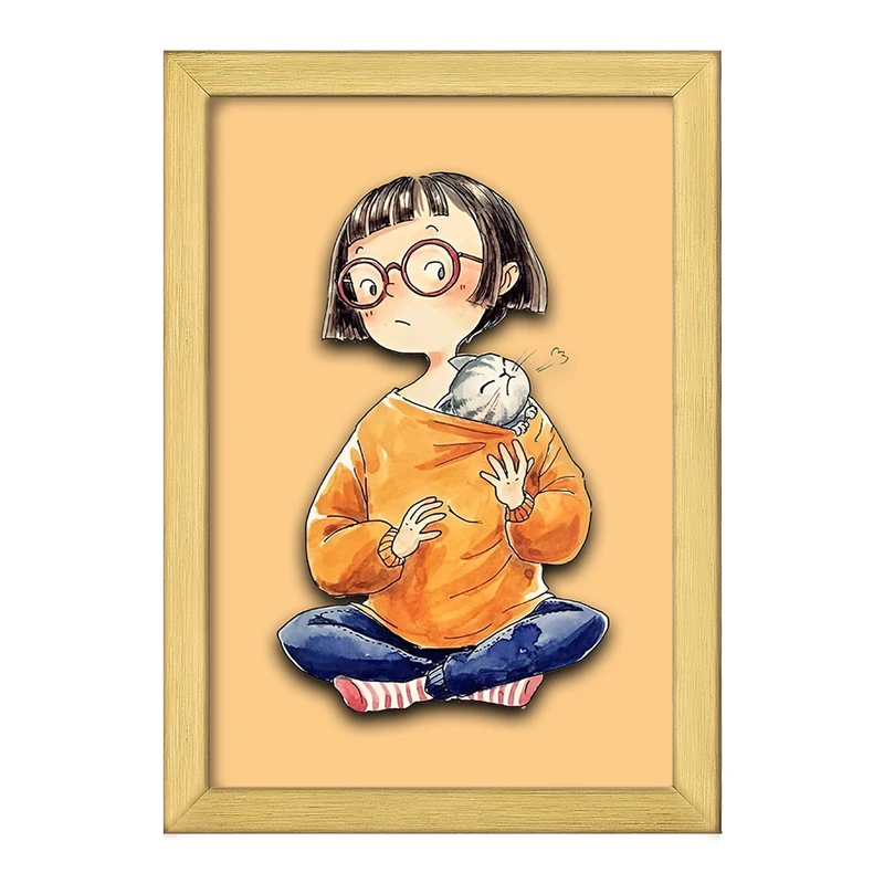 تابلو خندالو طرح دختر و گربه بازیگوش کد F10950