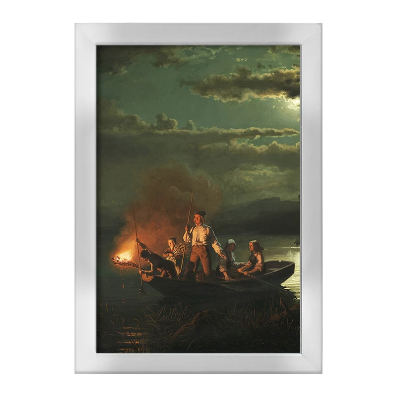 تابلو خندالو طرح نقاشی ماهیگیری با نیزه در دریاچه اثر آدولف تایدمند کد F12332