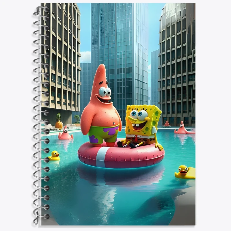 دفتر زبان 50 برگ خندالو مدل سه خط طرح باب اسفنجی و پاتریک کد F11715