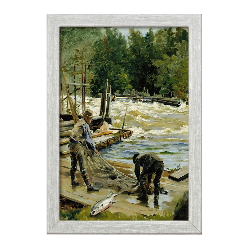 تابلو خندالو طرح نقاشی ماهیگیری ماهی قزل آلا اثر گونار برنتسون کد F12122