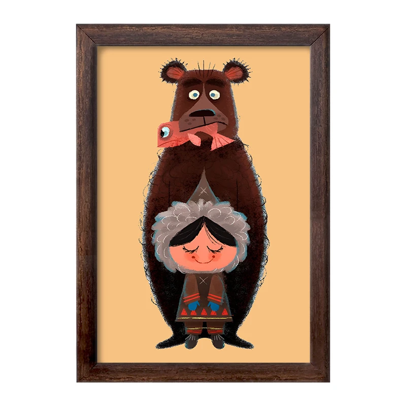تابلو خندالو طرح خرس و دختر سرخپوست کد F10014