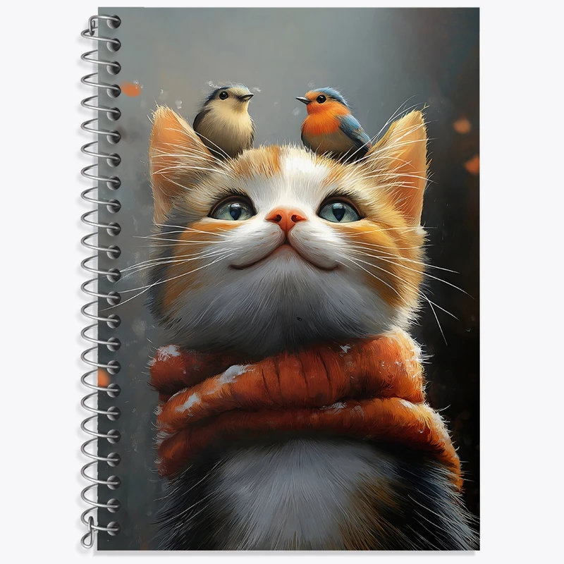 دفتر زبان 50 برگ خندالو مدل سه خط طرح گربه و پرنده کد F4333