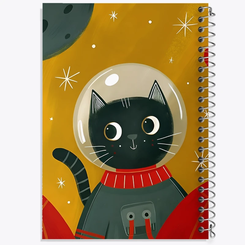 دفتر ژورنال نویسی 50 برگ خندالو مدل نقطه ای طرح گربه فضانورد کد F12858