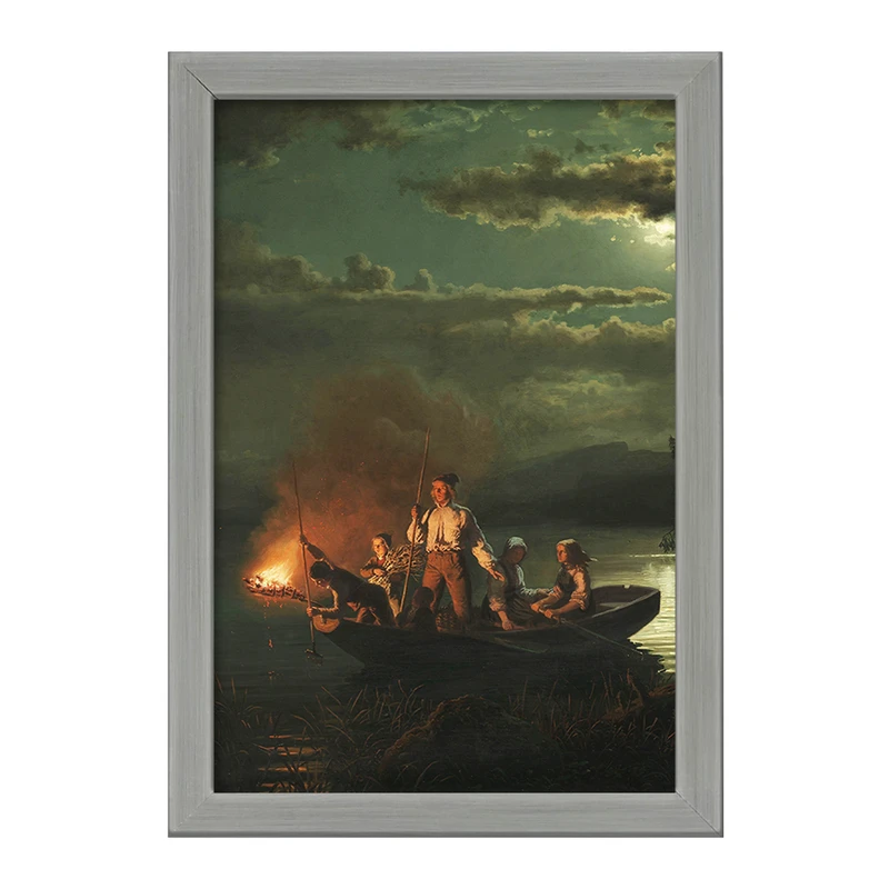 تابلو خندالو طرح نقاشی ماهیگیری با نیزه در دریاچه اثر آدولف تایدمند کد F12332