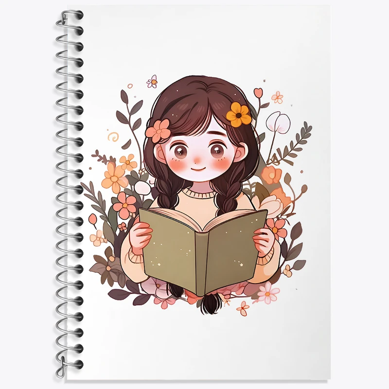 دفتر زبان دوخط 50 برگ خندالو طرح دختر کتاب خوان کد F4287