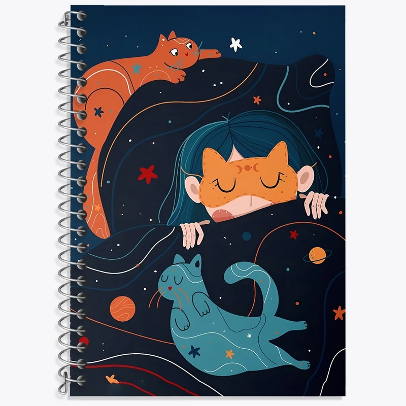 دفتر زبان 50 برگ خندالو مدل سه خط طرح دختر عشق گربه کد N6256